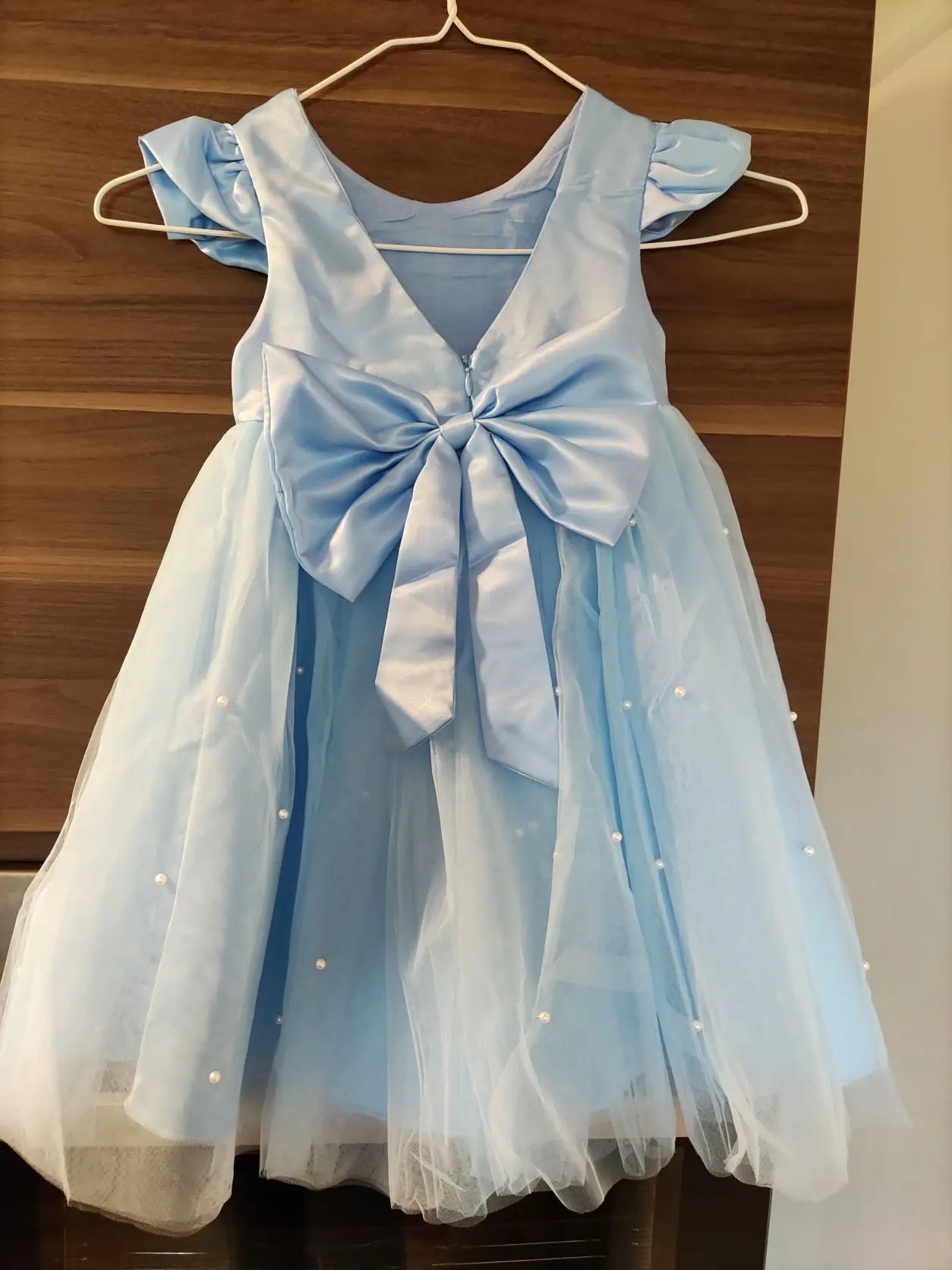 Toddler Girl Flower Birthday Tulle Dress Backless Bow Wedding Gown Kids Party Wear Princess Blue Dress Baby Girl Bowknot Dresses