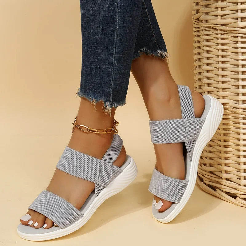 Women's Knit Elastic Cloth Wedge Sandals Slip On Lightweight Walking Sandals Women Plus Size Comfortable Summer Shoes Woman 2023