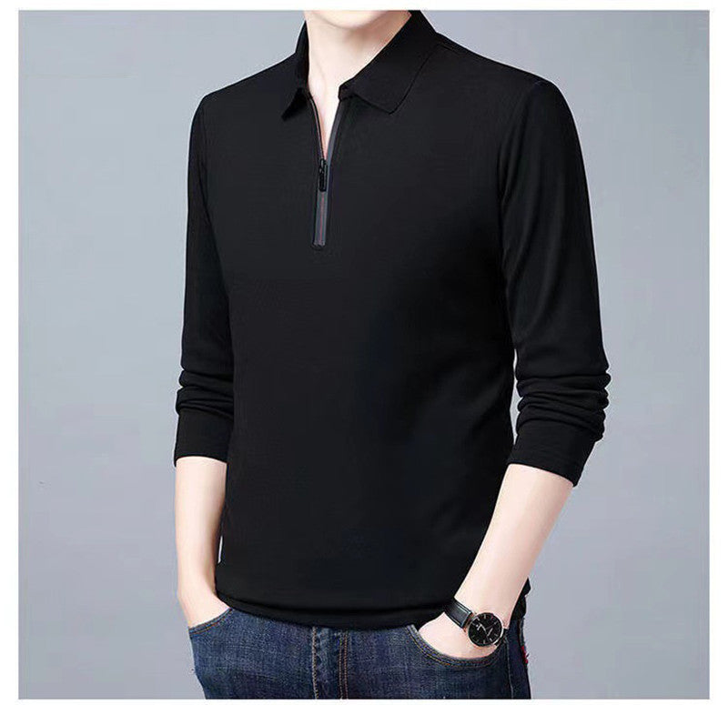 Smart Casual Men's Solid Polo Shirt Spring Autumn New Long Sleeve Zipper Collar Business Fashion Loose Polos Tops Clothing 2023