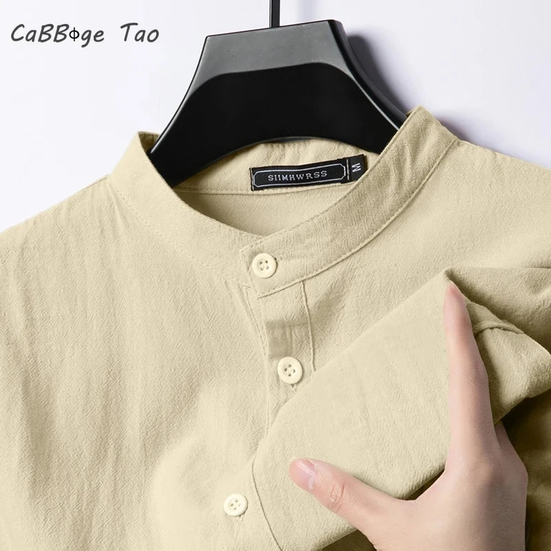 Spring New Men's Casual Slim Fit Polo Shirt Solid Color Breathable Button Long Sleeved Top Refreshing and Comfortable T-shirt