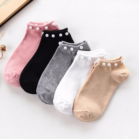 Women Socks Cotton Lovely Candy Color Imitation Pearl Women's Socks.Casual Ladies Girl's Short Female Socks Sox Hosiery