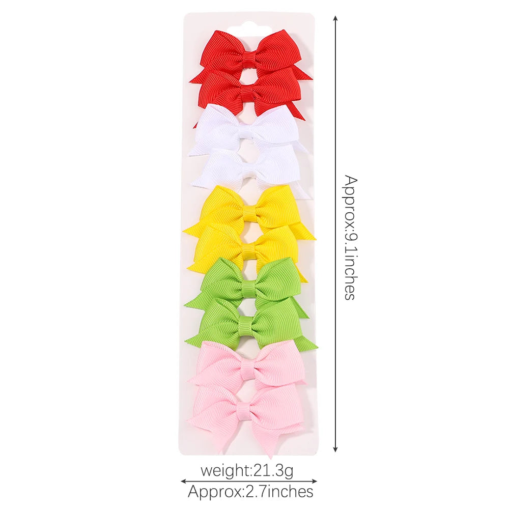 10Pcs/Set New Cute Solid Ribbon Bowknot Hair Clips for Baby Girls Handmade Bows Hairpin Barrettes Headwear Kids Hair Accessories