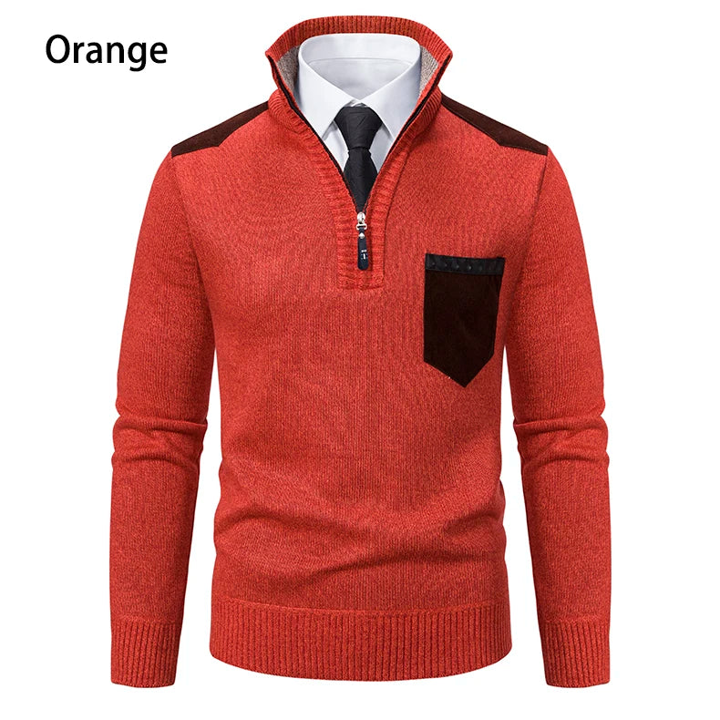 Pullover Men Sweater Cashmere Thick Polo Shirts Korean Half Zipper Cold Blouse Stand Collar Autumn Winter Outerwear Luxury Cloth