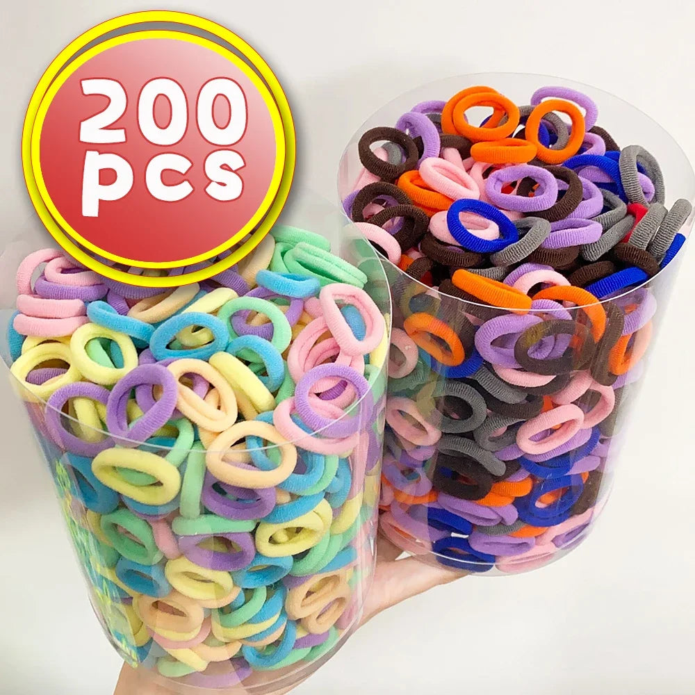 200PCS Baby Girls Colorful Nylon Elastic Hair Bands Ponytail Hold Small Hair Tie Rubber Bands Scrunchie Hair Accessories Gifts