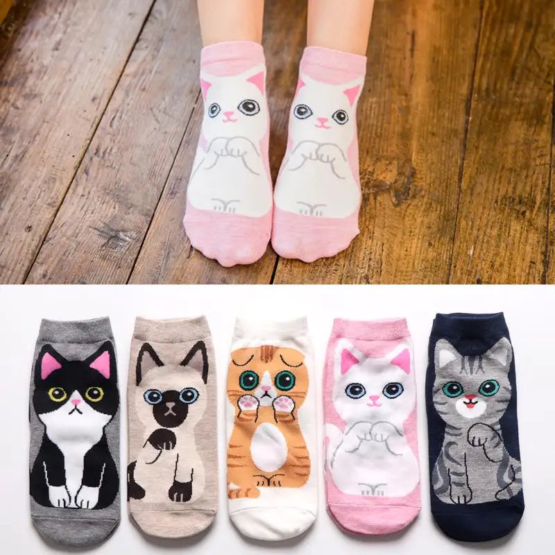 3D Print Funny Cute Cat Socks Cartoon Kitten Unisex Creative Colorful Multiple Cat Face Happy Low Ankle Socks Women Christmas