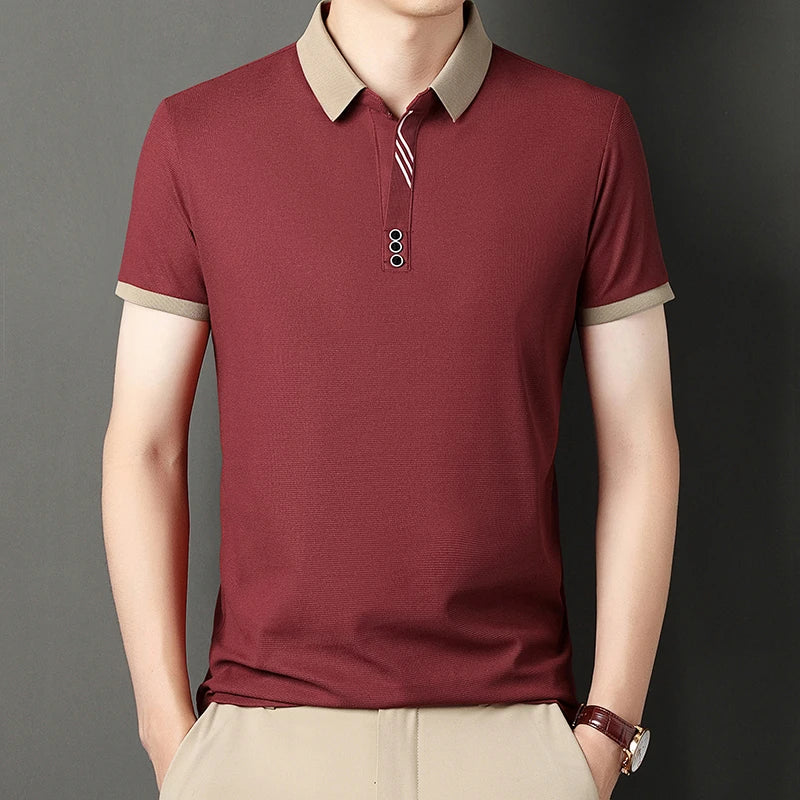 Men's Solid Color Casual Fashion Short Sleeved POLO Shirt Summer Comfortable Top