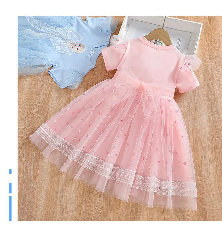 New Disney Girls Dress Short Sleeve Summer Princess Dresses Frozen Elsa Party Baby Dresses for Children Clothing Kids Clothes