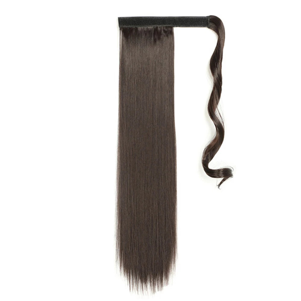 Synthetic Straight Black Wrap Around Ponytails Hair Extensions 22 Inch Fake Hair Piece Wig Heat Resistant Ponytail For Women