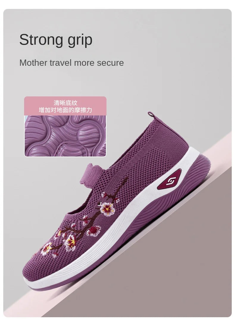 Women's New Shallow Mouth Single Shoeswomen's Sports Shoescasual Flat Bottom Hiking Shoesembroidered Mother's Shoes