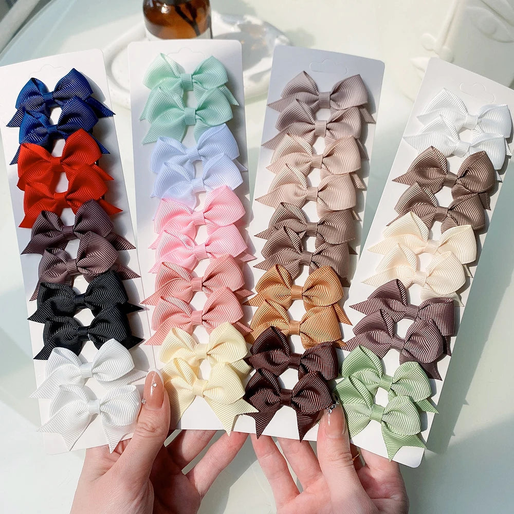 10Pcs/Set New Cute Solid Ribbon Bowknot Hair Clips for Baby Girls Handmade Bows Hairpin Barrettes Headwear Kids Hair Accessories