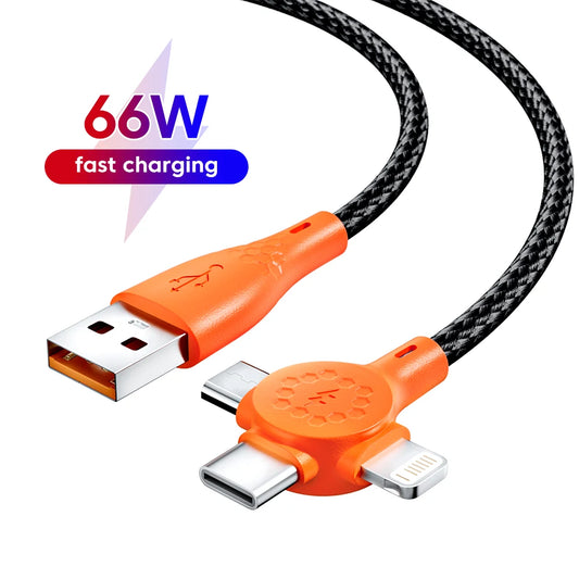 66W 3 in 1 Fast Charging Cable USB to Micro Type C IOS Cable For iPhone Xiaomi Huawei Mobile Phone Multi Charger Cable USB Cable