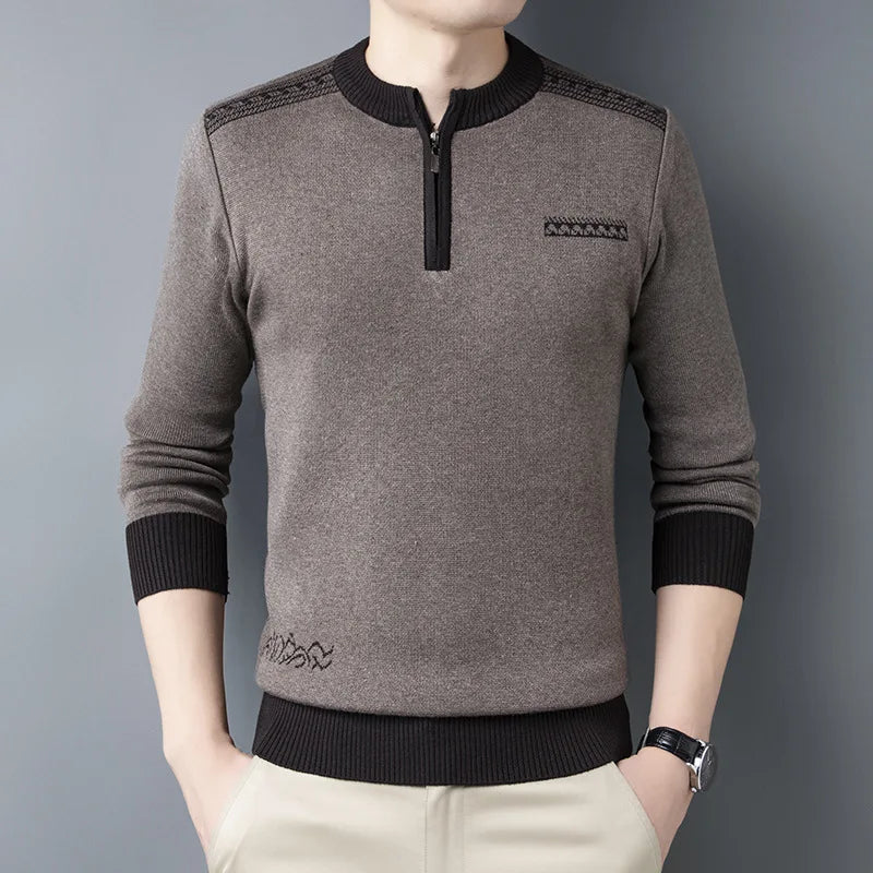 2023 Autumn and Winter Fashion Trend Sweater Round Neck Business Half Zip Knitted Long Sleeve Casual Men's Comfortable Sweater