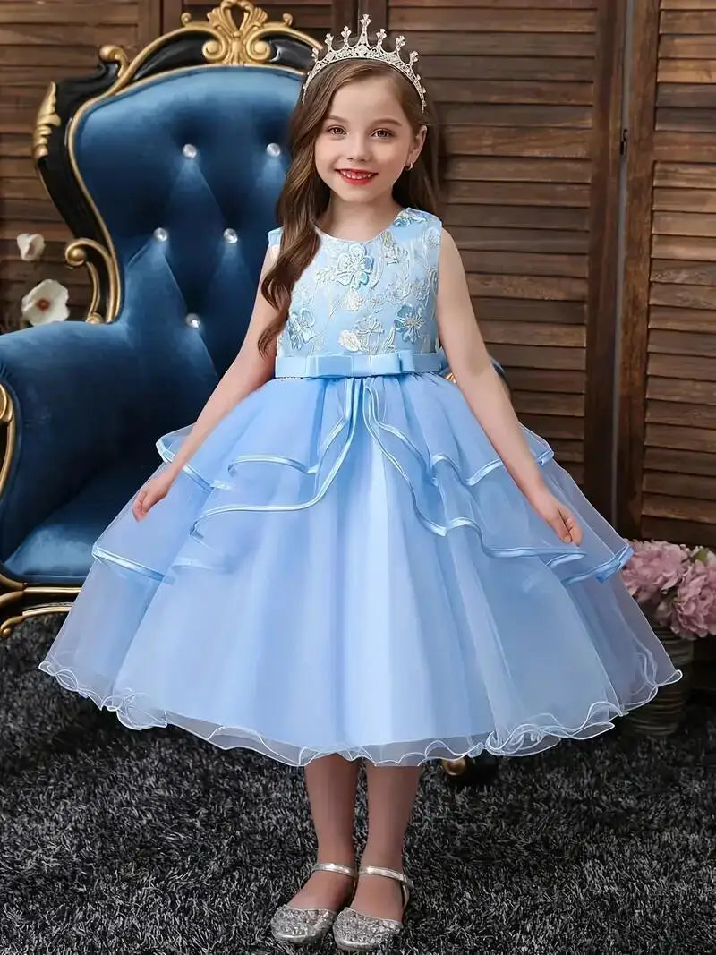 Girls Princess Dress Sleeveless Flower Embroidery Tutu Dress Performance Dress Wedding Flower Girls For Evening Birthday #5810