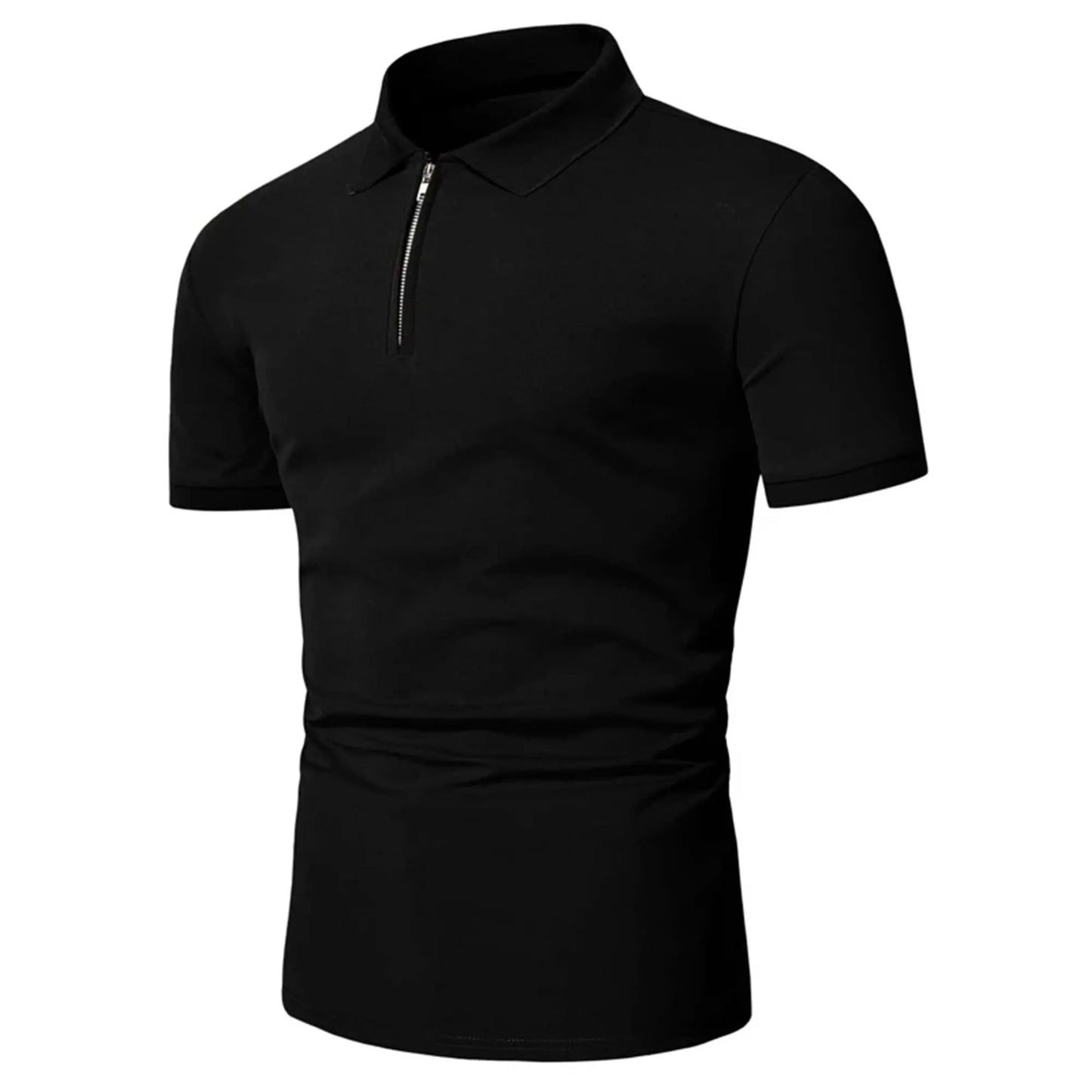 Men's polo shirt solid color short-sleeved zipper lapel T-shirt casual top