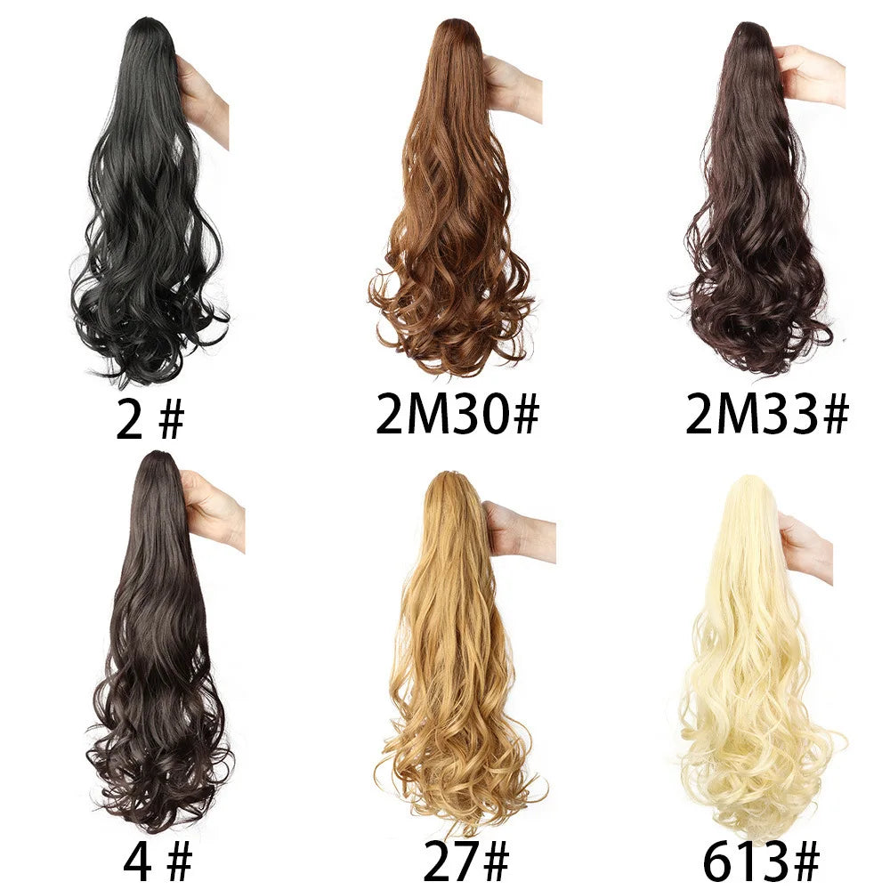 19Inch 26Colour Curly Ponytail Clip in Claw Hair Extension Natural Looking Synthetic Hairpiece for Women Claw Curly Ponytail Wig