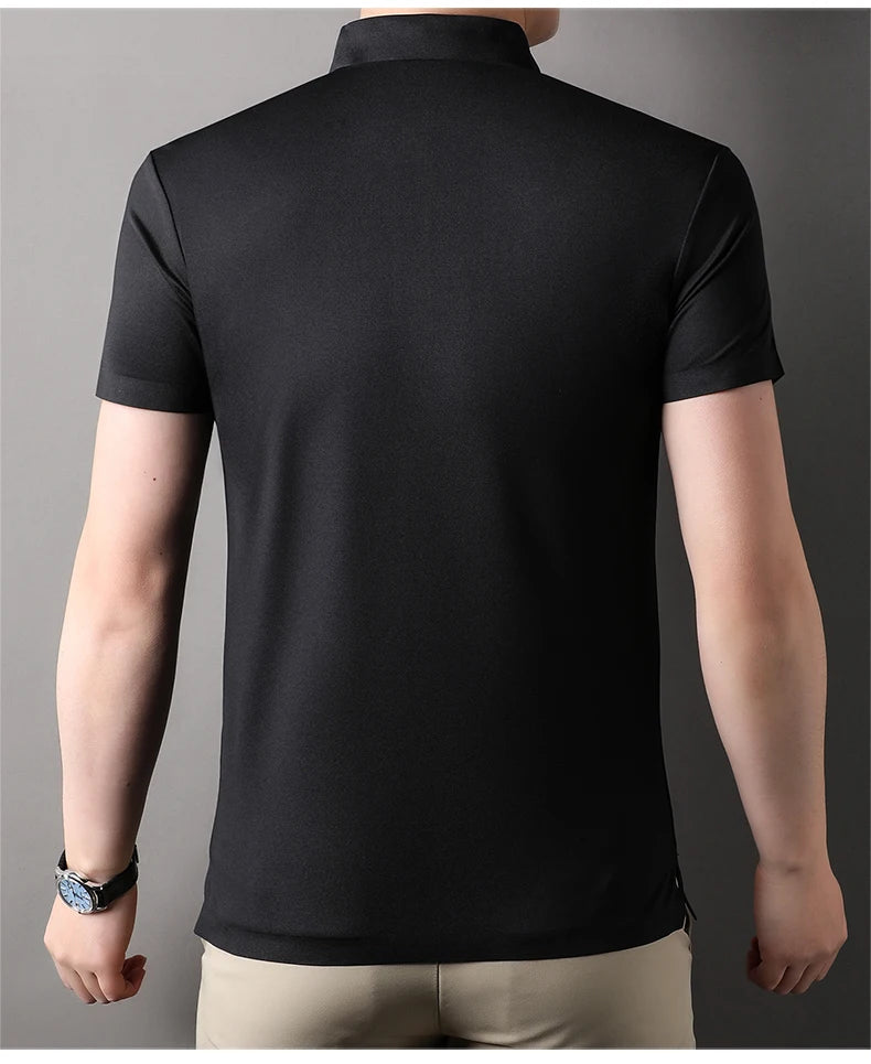 Summer Classic High Quality Solid Color Breathable Men's Short sleeved POLO Shirt Comfortable Ice Silk Casual Business T-shirt