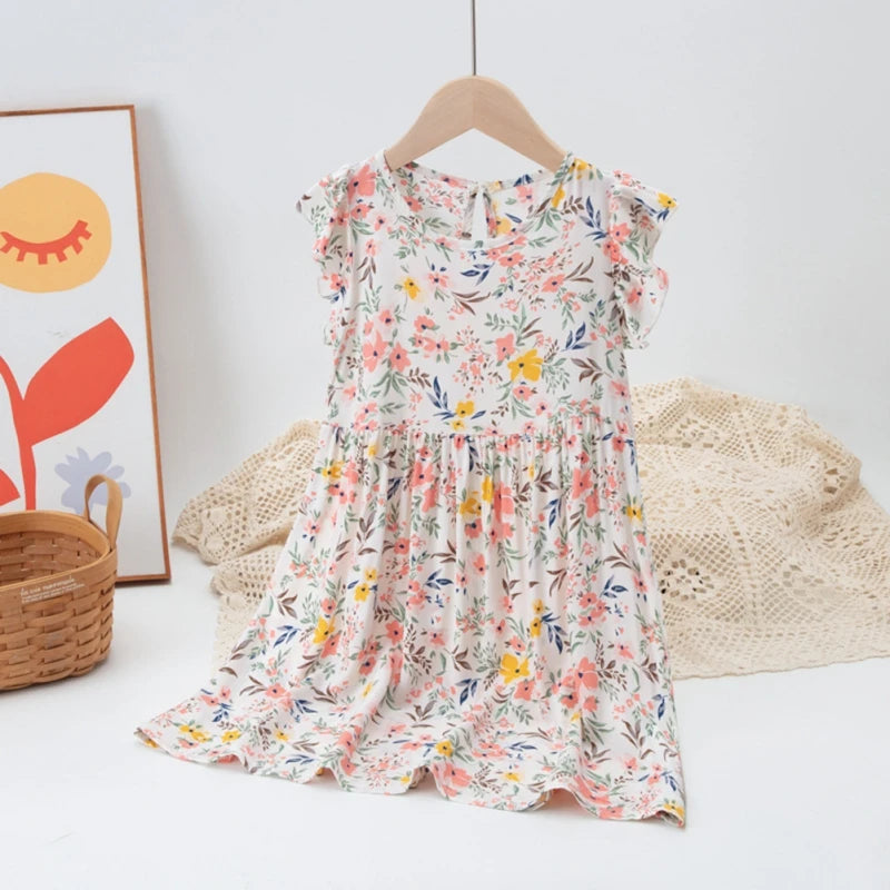 Summer Girl Kids Sundress Dress Cotton Clothes Girls Baby Flower Dresses Fly Sleeve Princess Party Outfit Children's Clothing