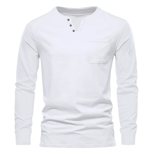 Autumn and Winter Cross border Leisure V-neck Men's Fashion Trend Sports T-shirt Slim Fit Pocket Men's T-shirt Long Sleeve Top