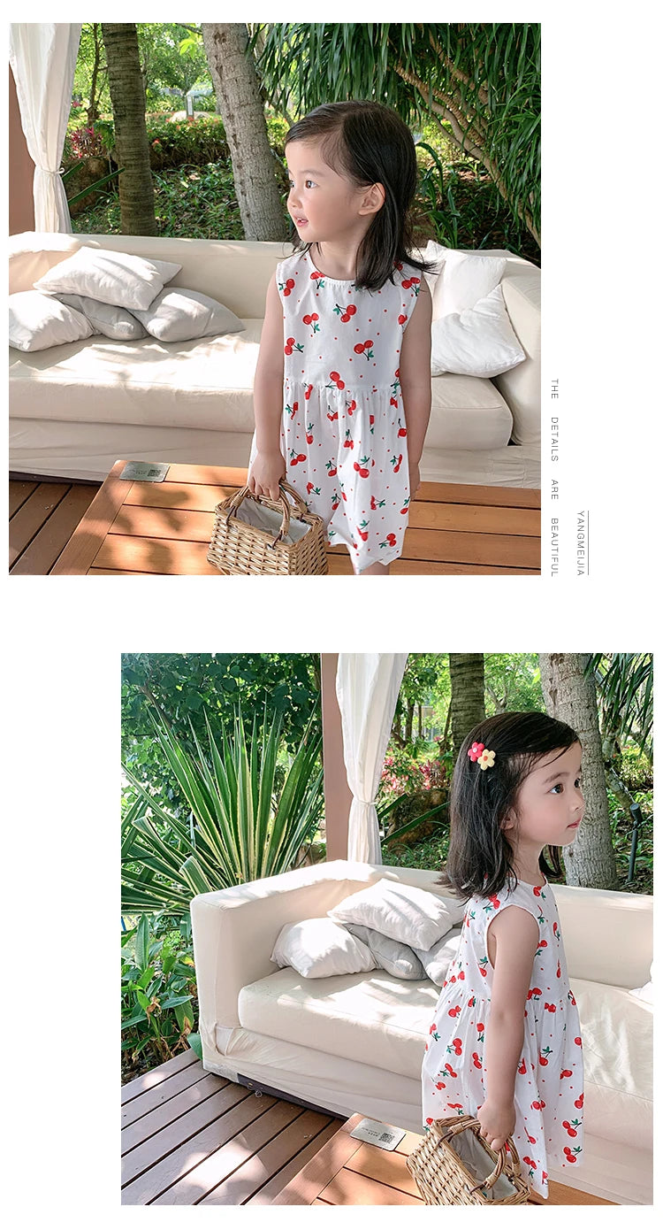 Girls Dress Summer Floral Pattern Children'S Skirt 100% Cotton Sundress Cute Comfortable Baby Beach Wear Kids Casual Clothes