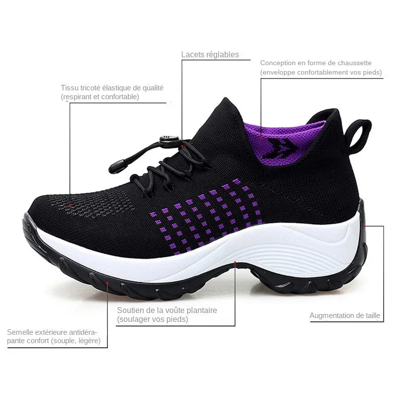 Women's Walking Shoes Fashion Sock Sneakers Mesh Breathe Comfortable Nursing Trainers Casual Platform Loafers Non-Slip Elevator