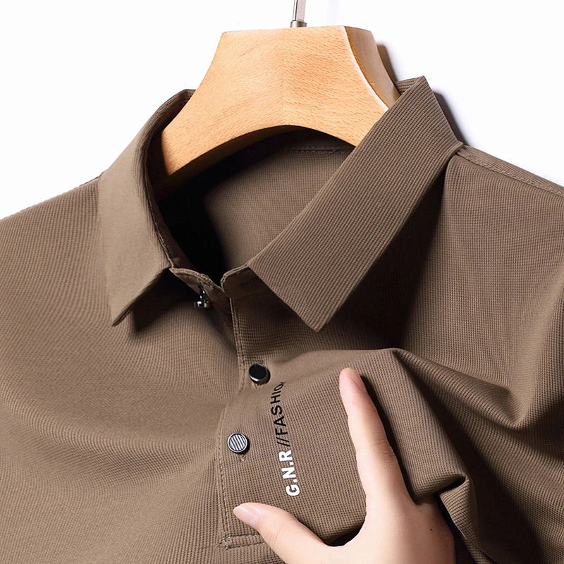 New Men's Short Sleeved Solid Color POLO Shirt Breathable and Comfortable Elastic Top