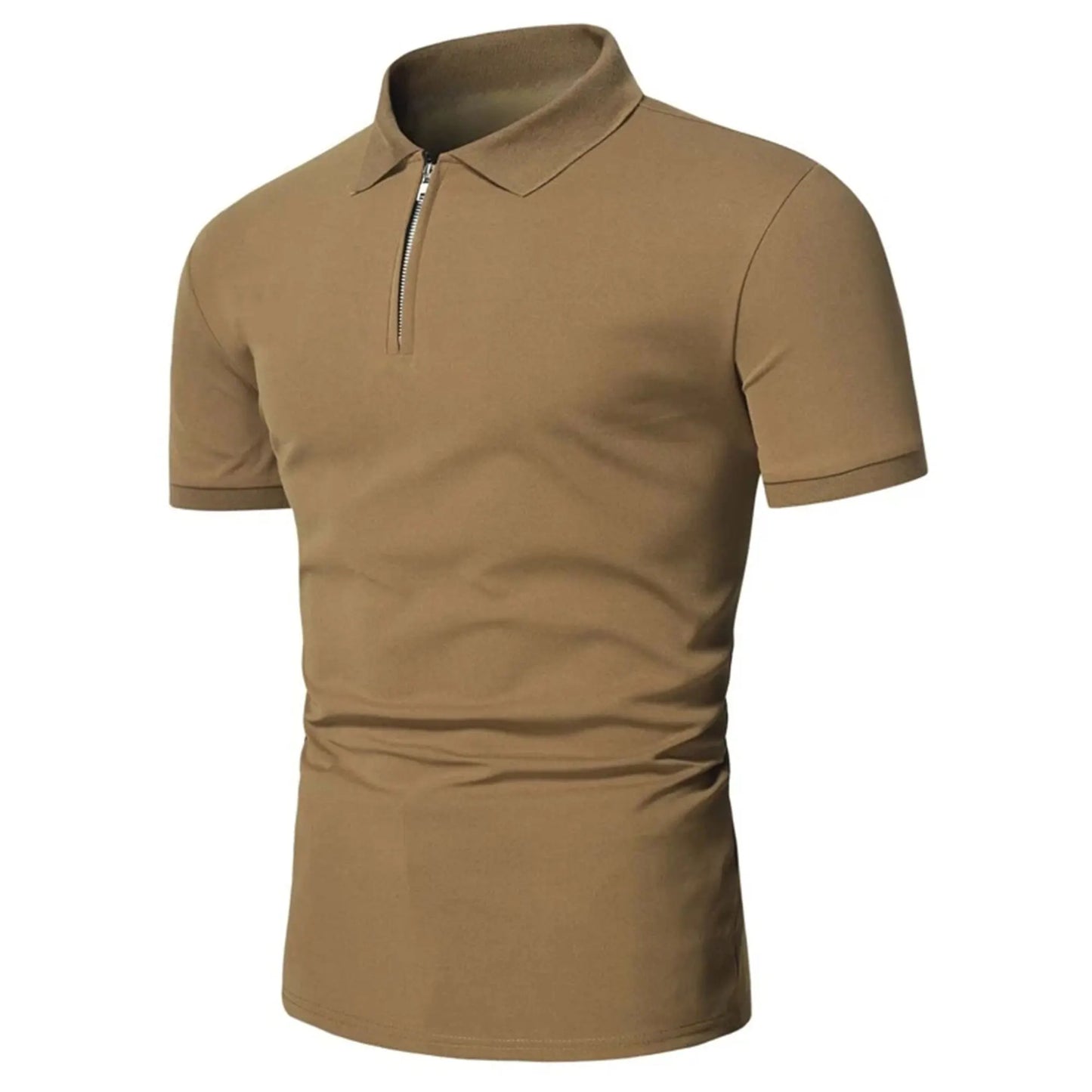 Men's polo shirt solid color short-sleeved zipper lapel T-shirt casual top