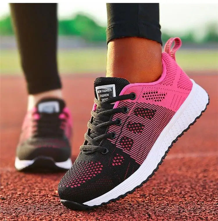 Women's Sneakers Breathable 2024 New Fashion Trainers Flat Woman Vulcanize Shoes Mesh Fabric Lace Up Female Footwear Shoes