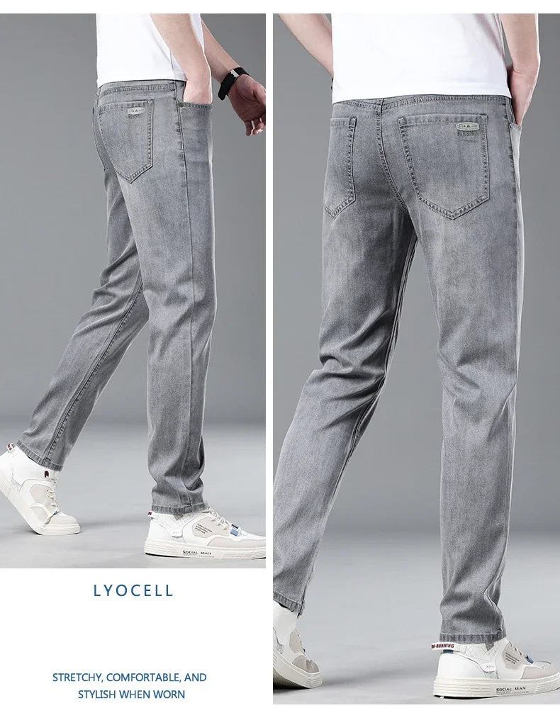 Summer Thin Lyocell Men's Slim Fit Casual Jeans Brand Clothing Stretch Straight Loose Fashionable Casual Denim Trousers Male