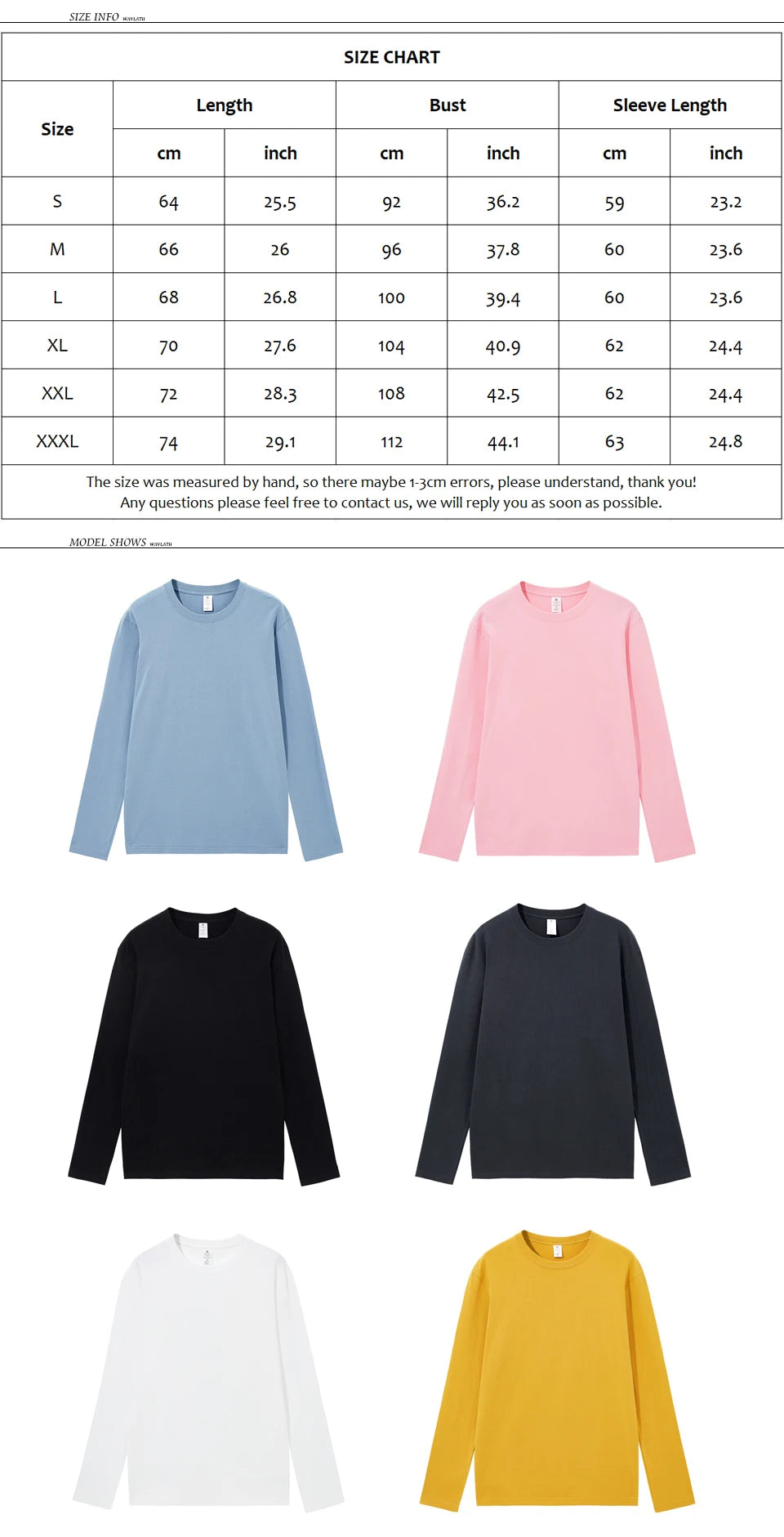 WAVLATII New Women Cotton Long Sleeve T shirts Female Pink White 230 GSM Soft Casual Base Tees Tops for Spring Autumn WLT2301