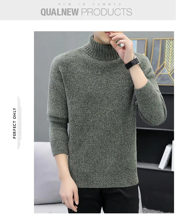 2024 Men Brand High Neck Knitted Pullover New Arrivals Male Fashion Streetwear Casual Slim Solid Color Turtleneck Sweater Male