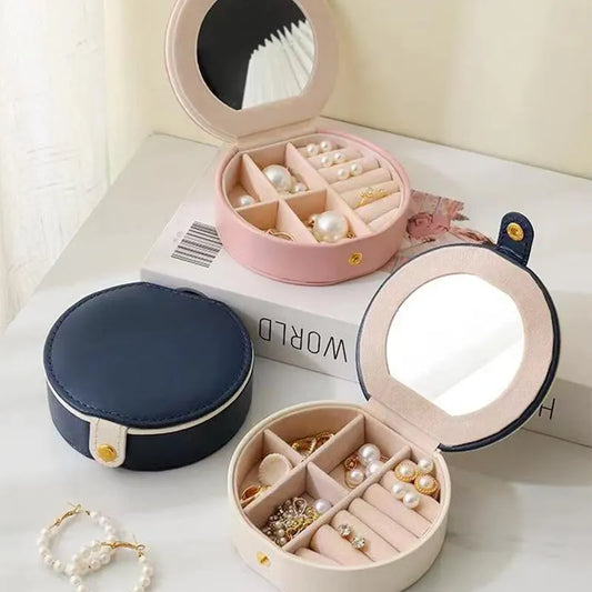 Single Layer Portable Jewelry Storage Box Ring Earring Necklace Storage Box Mini Travel Jewelry Storage Box with Mirror