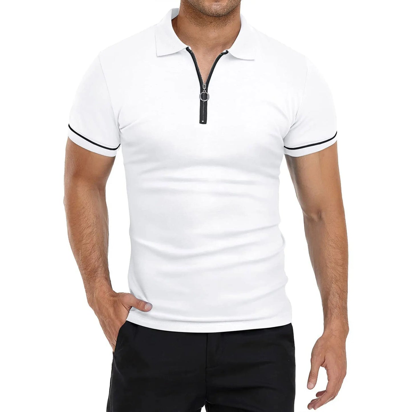 Men's polo shirt color matching short-sleeved zipper lapel T-shirt casual shirt