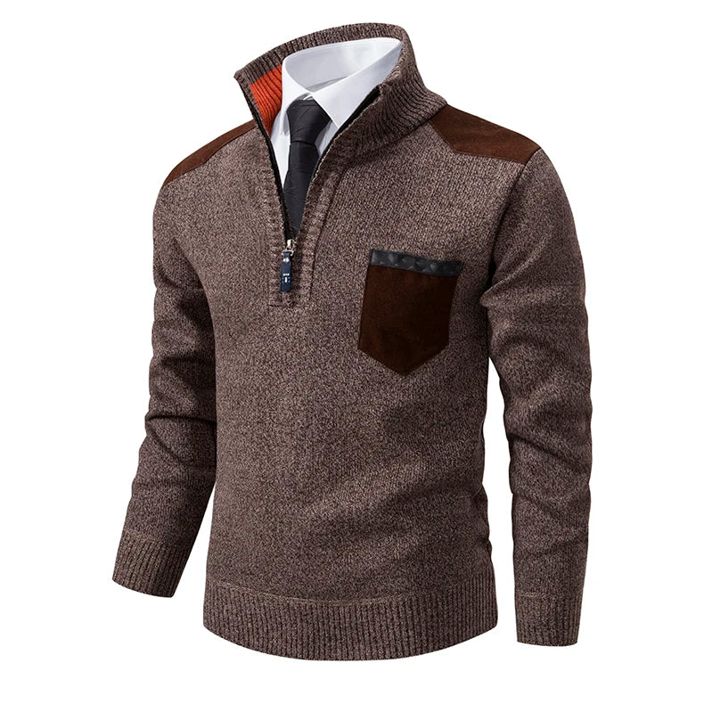 Pullover Men Sweater Cashmere Thick Polo Shirts Korean Half Zipper Cold Blouse Stand Collar Autumn Winter Outerwear Luxury Cloth