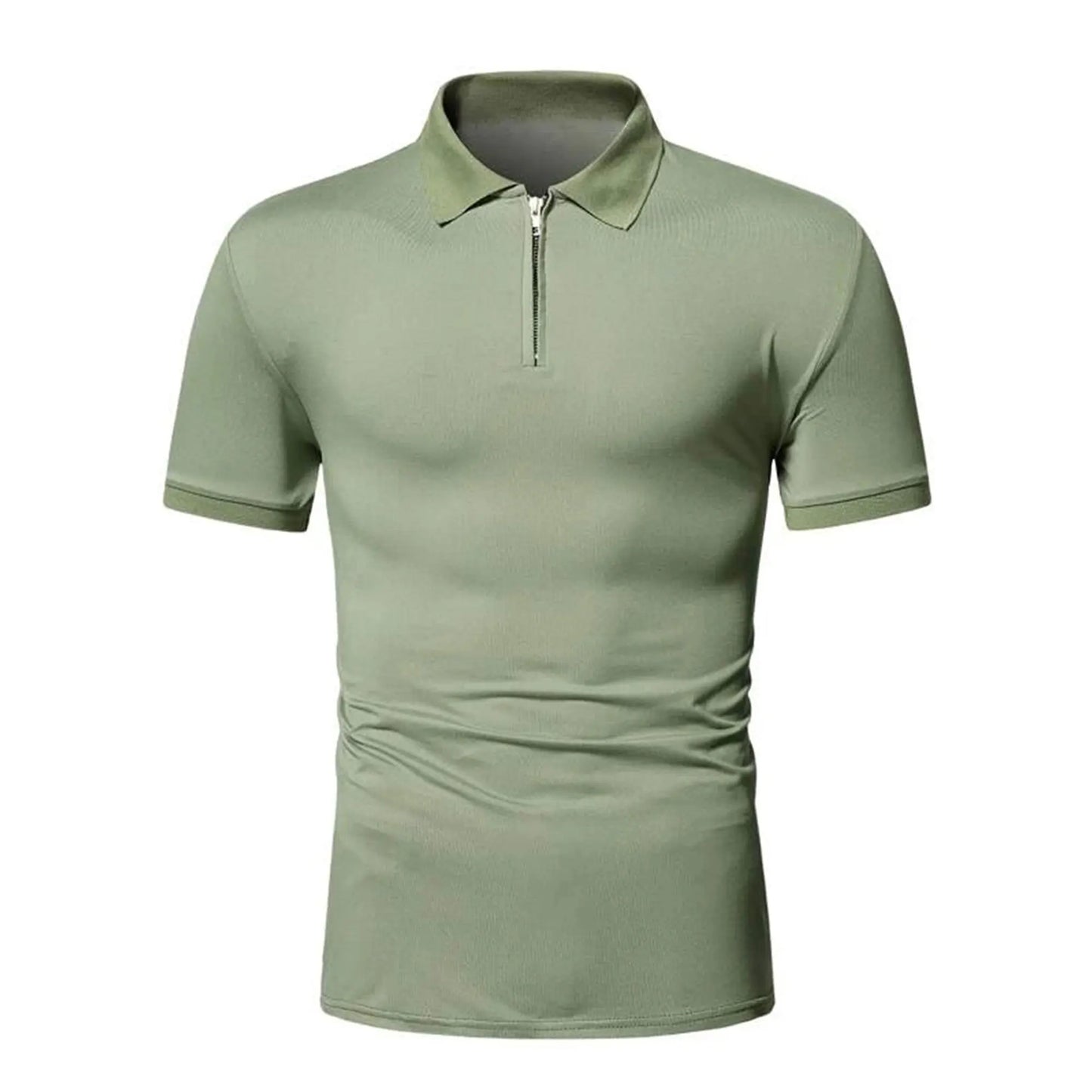 Men's polo shirt solid color short-sleeved zipper lapel T-shirt casual top