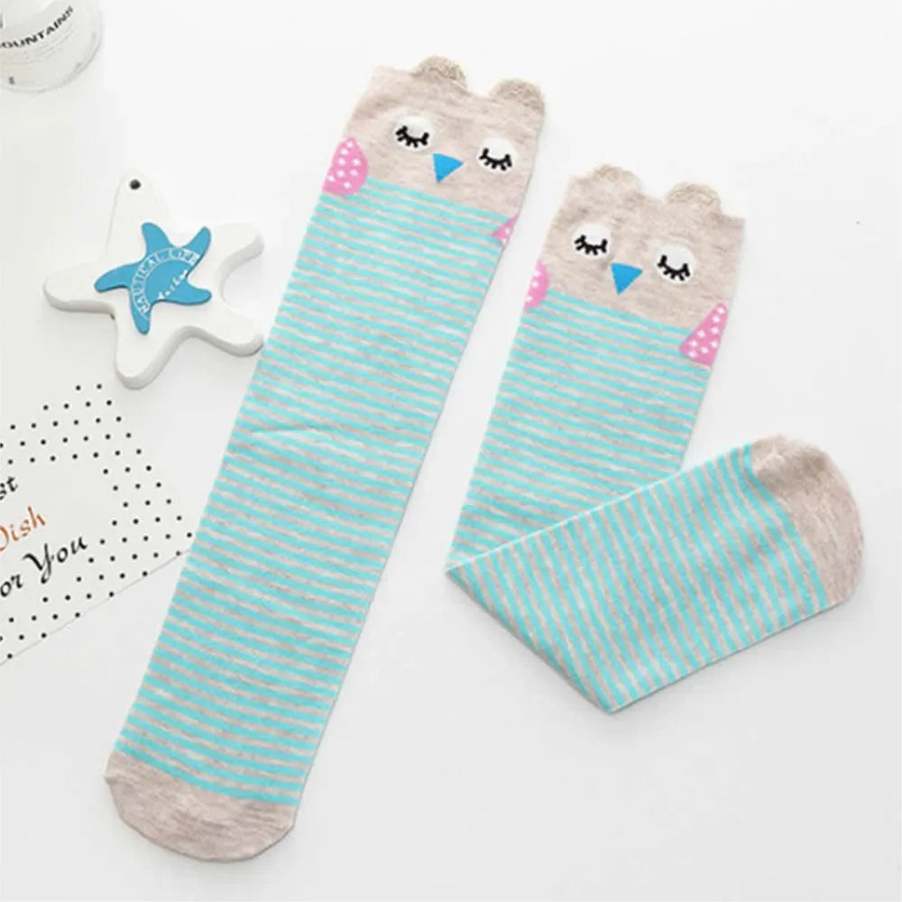 girl socks cartoon owl dog print children heaps socks half cylinder boy knee-high socks kids knee above cotton sock