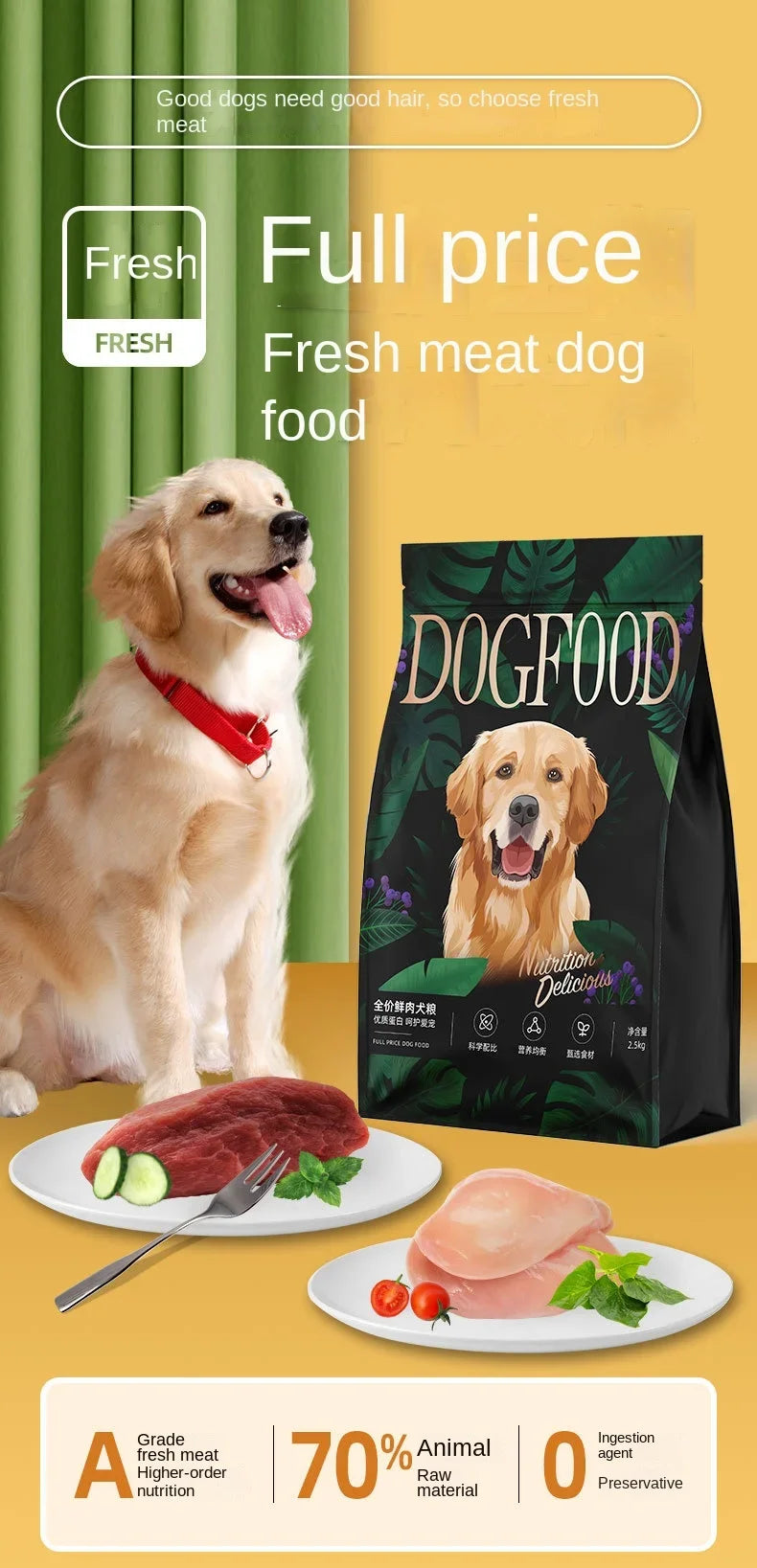 2024 Dog Food and Puppy Food Freeze Dried Full Price Dog Food with Calcium and Low Salt 30 Protein Chicken Wrap