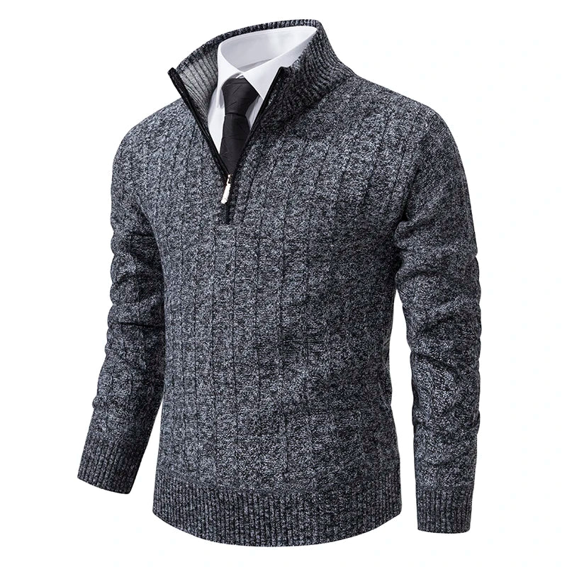 New Autumn and Winter Men's Half High Neck Sweater Hick Zipper Pullover Knit Shirt Slim Fit Solid Color Top for Men