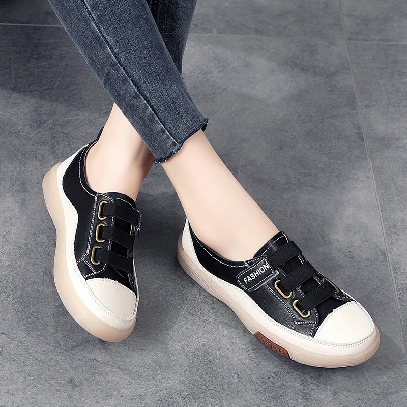 Summer Outdoor Women Jogging Casual Shoes Cow Leather Soft Sole Slip-on Flat Loafers Ladies Sneakers Breathable Walking Trainers