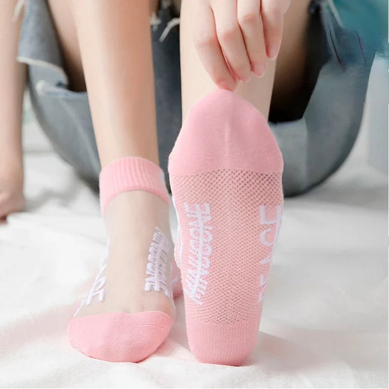 5 Pairs Summer Woman Silk Socks Ankle Lace Ultra-thin Girl’s Transparent Glass Fiber Fashion Daisy Flower Harajuku Cute Style