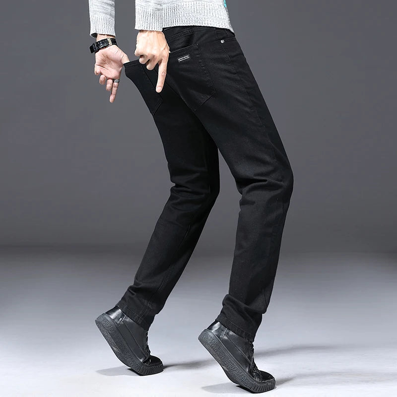 New Spring Autumn Men Classic Jeans Business Fashion Straight Regular Blue Stretch Denim Trousers Men's Smart Jeans