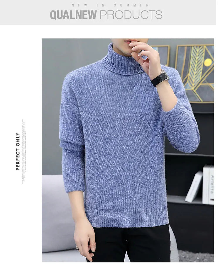 2024 Men Brand High Neck Knitted Pullover New Arrivals Male Fashion Streetwear Casual Slim Solid Color Turtleneck Sweater Male