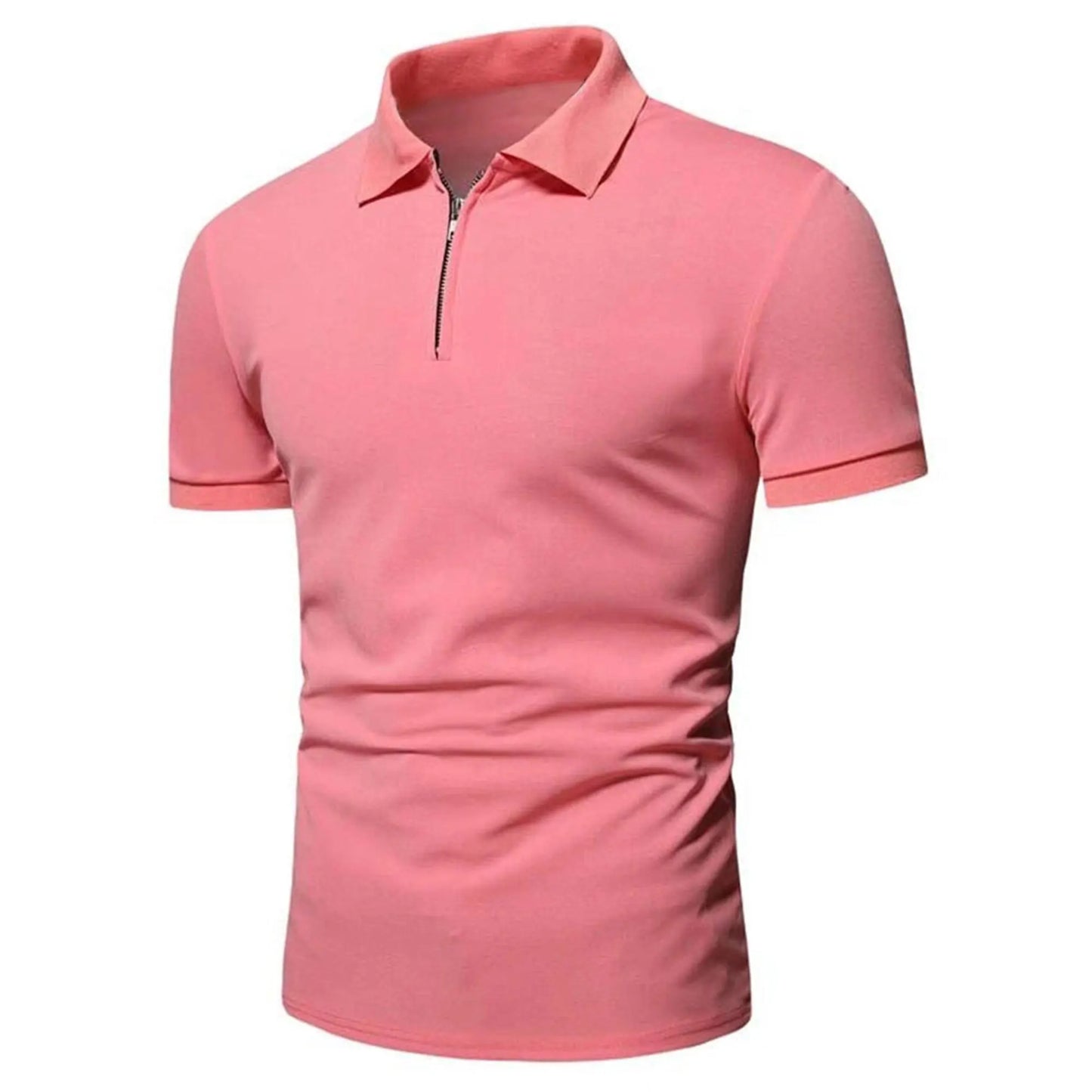 Men's polo shirt solid color short-sleeved zipper lapel T-shirt casual top