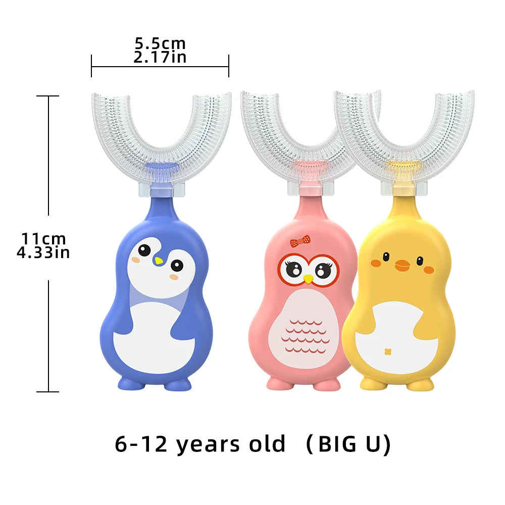 1/3 pcs U-shape Kids Toothbrush BPA Free 360-Degree Oral Cleaning Soft Silicone Brush Head for 6-12 years old baby