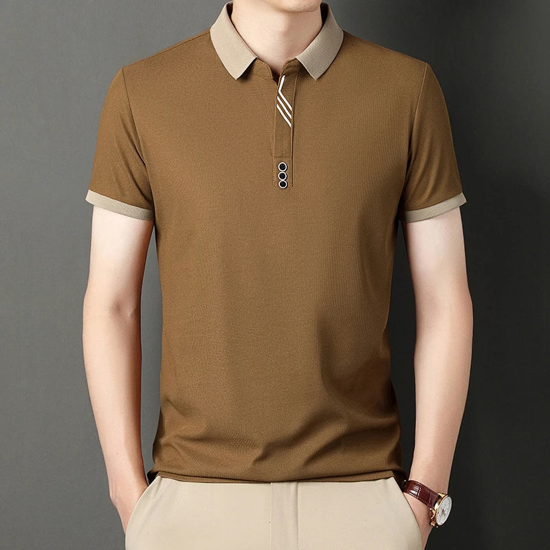 Men's Solid Color Casual Fashion Short Sleeved POLO Shirt Summer Comfortable Top