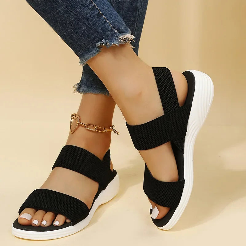 Women's Knit Elastic Cloth Wedge Sandals Slip On Lightweight Walking Sandals Women Plus Size Comfortable Summer Shoes Woman 2023