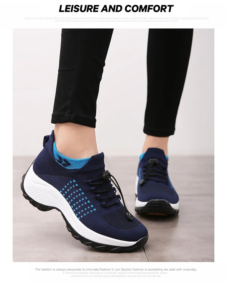 Women's Walking Shoes Fashion Sock Sneakers Mesh Breathe Comfortable Nursing Trainers Casual Platform Loafers Non-Slip Elevator