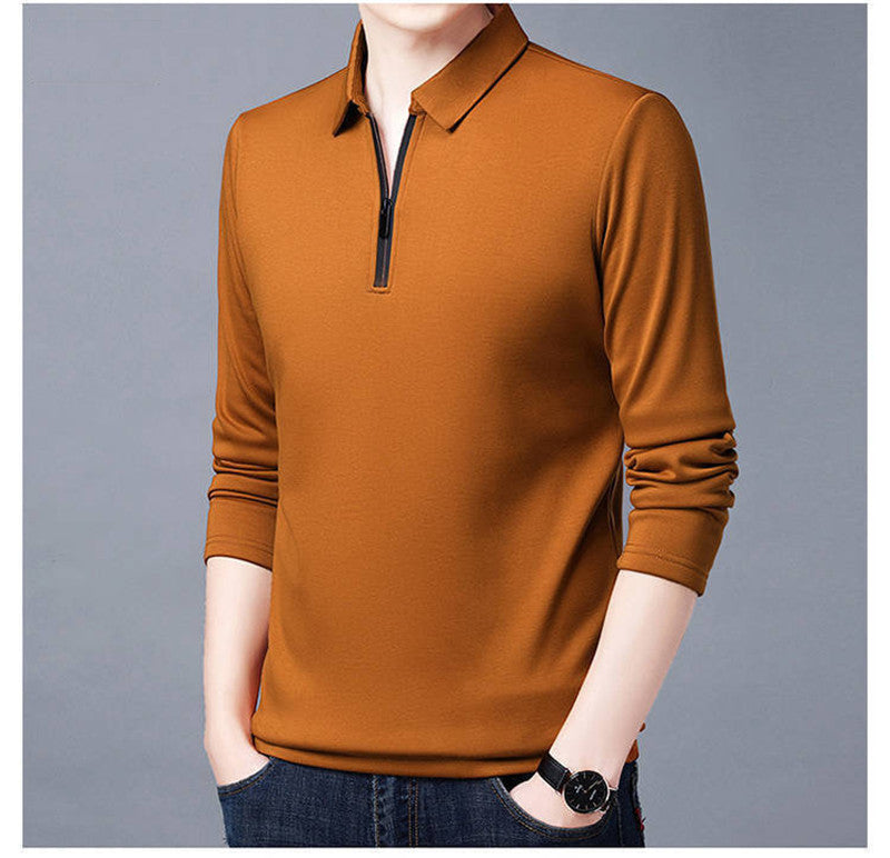 Smart Casual Men's Solid Polo Shirt Spring Autumn New Long Sleeve Zipper Collar Business Fashion Loose Polos Tops Clothing 2023