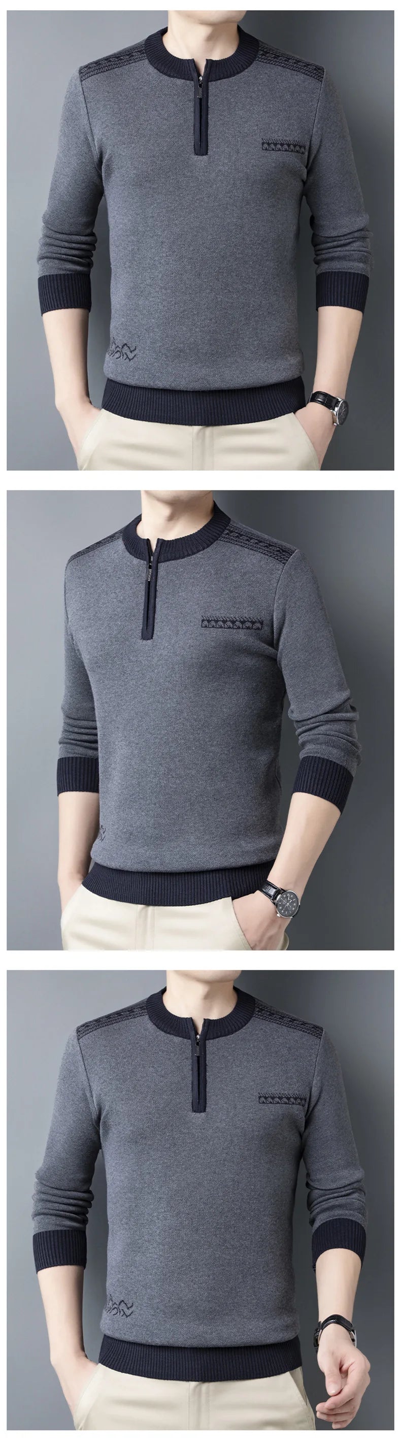 2023 Autumn and Winter Fashion Trend Sweater Round Neck Business Half Zip Knitted Long Sleeve Casual Men's Comfortable Sweater