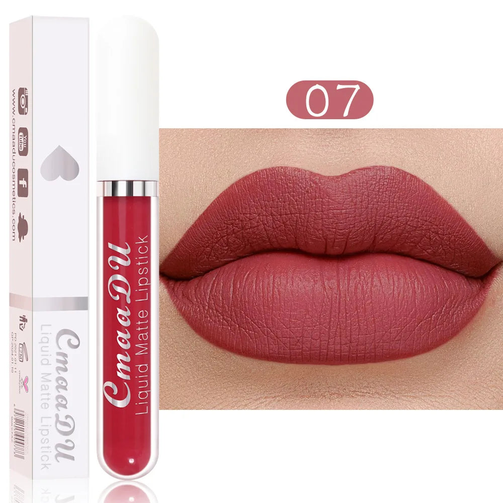 Sexy Long Lasting Velvet Matte Lip Gloss Liquid Lipstick Lip Makeup Women Beauty Red Nonstick Cup Waterproof Lip Gloss 18 Color