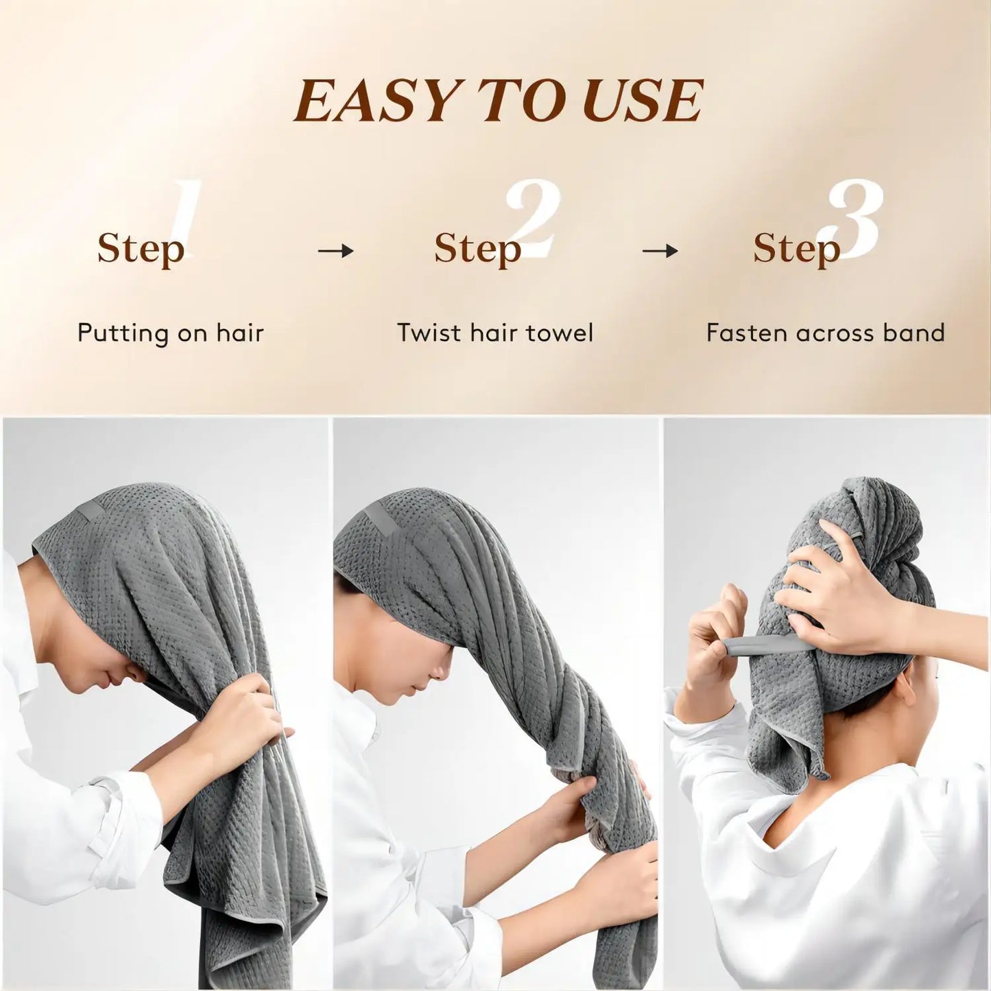 1pc Large Absorbent Hair Towel, Microfiber Soft Drying Towel With Stretch For Wet Curly Hair, Long Hair, Anti-Frizz Drying Quick